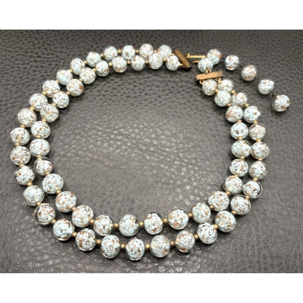 Vintage Venetian Speckled Glitter Glass Double 2 Strand Choker Necklace 14-17"